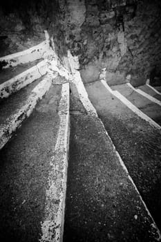 Detail of old stone staircase, decoration and construction