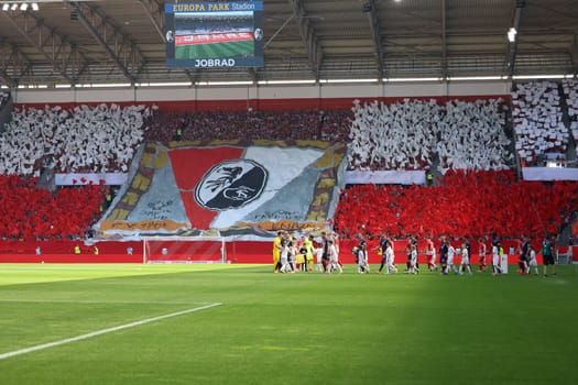 Great and successful choreography of the Freiburg fans for the 120th anniversary of SC Freiburg before the match of the 1st FBL: 23-24: 33rd Sptg. SC Freiburg - 1st FC Heidenheim  DFL REGULATIONS PROHIBIT ANY USE OF PHOTOGRAPHS AS IMAGE SEQUENCES AND/OR QUASI-VIDEONann  Photo: Joachim Hahne/johapress
