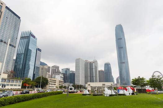Hong Kong 05 April 2024: Hong Kong Tamar park with art exhibition