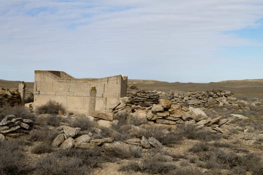 Desolate graveyard in remote location in Mangystau region, Kazakhstan. Central asia travel
