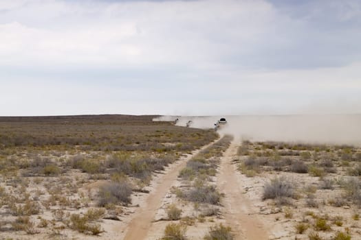 Off road vehicles in Mangystau region, Kazakhstan. Central asia travel
