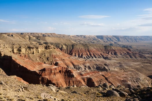 Mangystau region landscape, Kokesem area, Kazakhstan. Central asia panorama. Monument rock view
