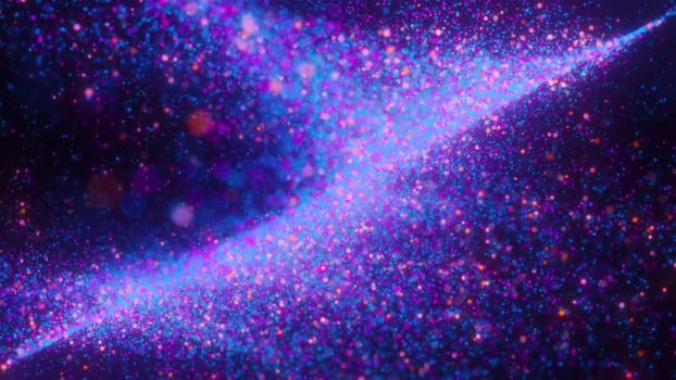 Abstract flowing particles with bokeh. Computer generated 3d render