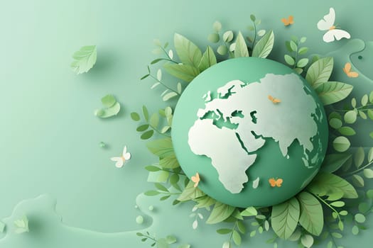 World Environment Day, A world surrounded by lush trees and forests, There's a clear sky It shows the abundance and clean air if everyone helps take care of and preserve the world, Flat design 3d style, Generative Ai