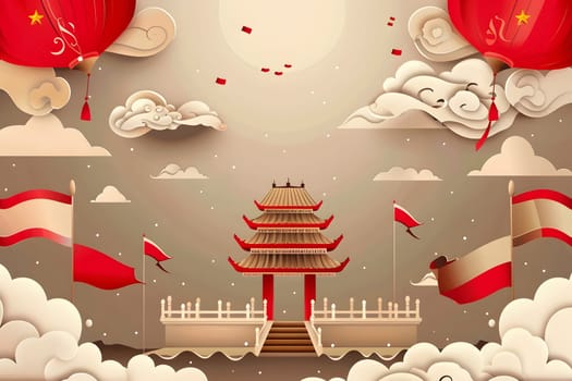 Independence Day Indonesia, Landmark, Flag, Symbol, Template Design, Generative Ai
