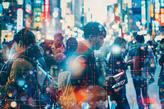 Interconnected People Concept, People are connected to each other through modern technology and the internet all over the world, Generativ e Ai