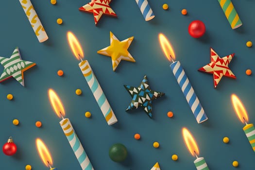 Hanukkah candle, Pattern of Hanukkah celebrate and festival, Pattern flat and template 3d design, Generative Ai