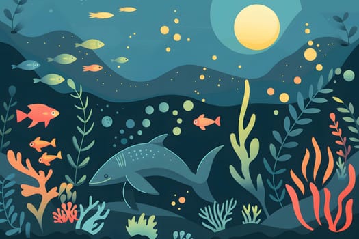 World Oceans Day, Dolphin, To celebrate and raise awareness of the world's oceans Let's work together to conserve the sea, Flat design, Generative Ai