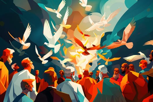 Pentecost, The Roman Catholic Church therefore observes this day as the Feast of the Holy Spirit, And it is also the birthday of the church, Flat design 3d style, Generative Ai