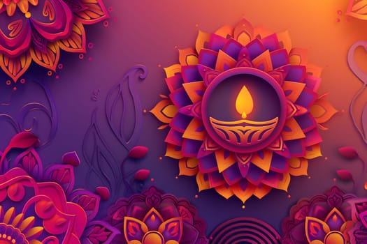 Traditional Diya Lamp Festival, Happy Diwali Candle Lantern Lamp Background, Generative Ai