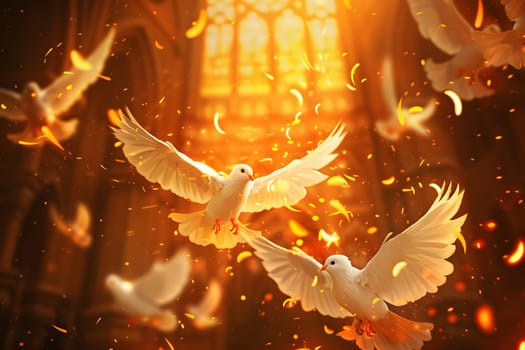 Pentecost Sunday, The Roman Catholic Church therefore observes this day as the Feast of the Holy Spirit, And it is also the birthday of the church, Template design 3d style, Generative Ai
