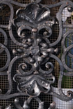 Wrought-iron gates, ornamental forging, forged elements close-up