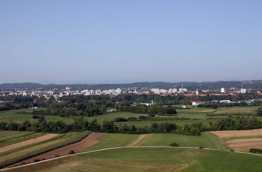 Aerial view of the town of Karlovac in continental Croatia