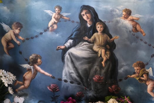 Virgin Mary with baby Jesus, altar of Our Lady of the Kamenita Vrata in the chapel of Our Lady of the Kamenita vrata (Stone Gate) in Zagreb, Croatia