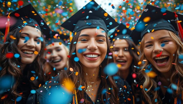 Group of Diverse International Graduating Students Celebrating. Diverse students celebrate graduation at high school. Academic journey festive
