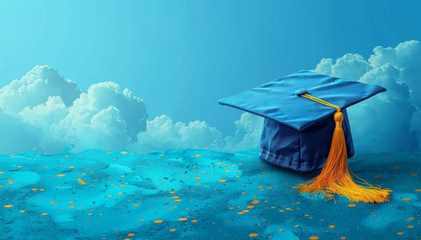 Graduation caps flying in the sky. Students celebrate graduation. education and people concept, students throwing graduation caps in the air festive