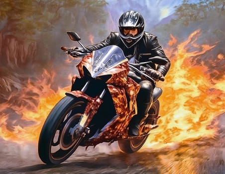 Riding a motorcycle on the street. Have fun driving along empty roads on a motorcycle tour. Copyspace for your individual text.