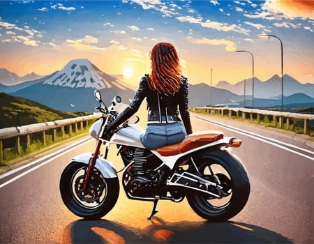 Riding a motorcycle on the street. Have fun driving along empty roads on a motorcycle tour. Copyspace for your individual text.