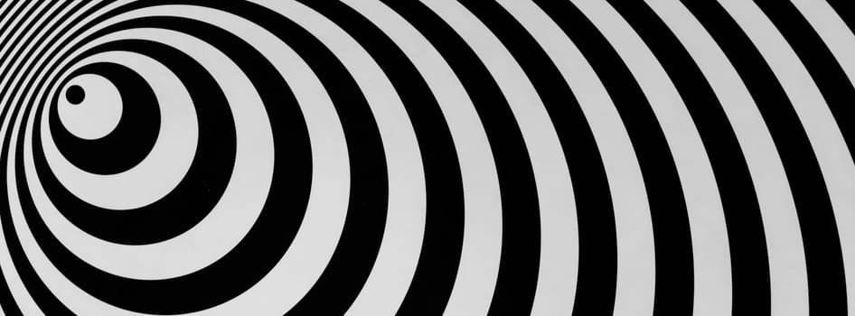 Optical illusion horizontal background. Abstract curves, geometric effect. Black and white.