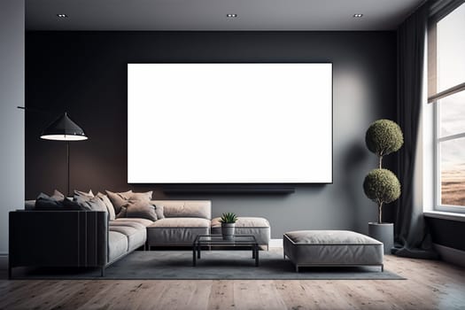 Home interior poster mock up with horizontal frame - wall mockup interior. Wall art. 3d rendering, 3d illustration