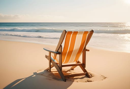 AI generated of a beach chair sits on the sand at the ocean