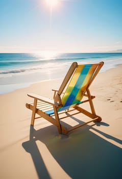 AI generated of a beach chair on the sand with the sun shining