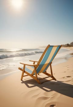 AI generated of a beach chair sits on the sand with the sun shining