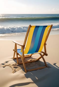 AI generated of a beach chair sitting on the sand with the ocean in the background