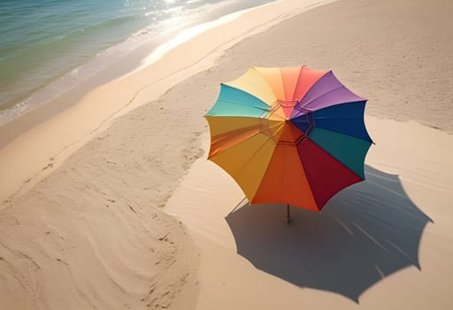 AI generated of a colorful umbrella on a sandy beach