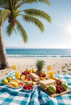 AI generated of a picnic table with fruit and sandwiches on it