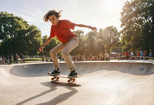AI generated of a person riding a skateboard in a skate park