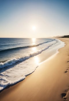 AI generated of a beach with footprints and waves at sunset