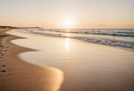AI generated of a beach with footprints in the sand at sunset