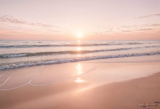 AI generated of a beach with waves and the sun setting in the distance