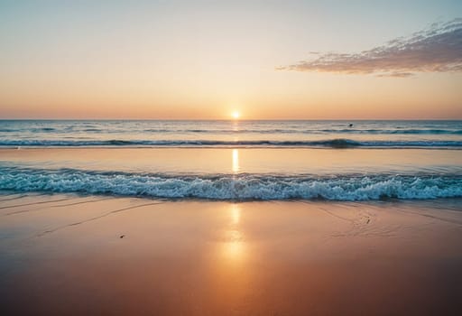 AI generated of a sunset is reflected over the ocean with waves on the beach
