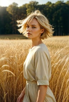 AI generated of a woman standing in a wheat field