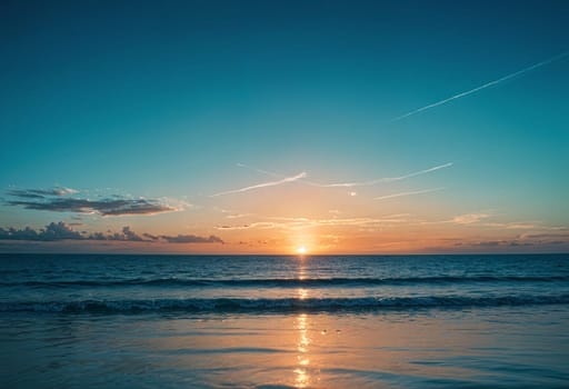 AI generated of sunset over the ocean with waves and clouds