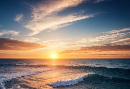 AI generated of sunset over the ocean with waves and clouds