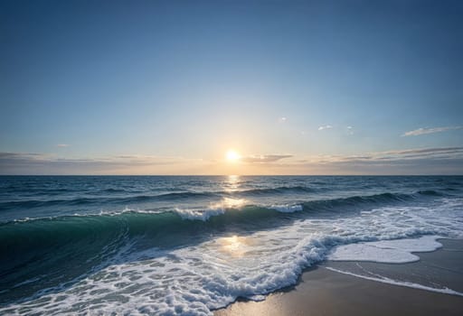 AI generated of the sun is setting over the ocean and waves