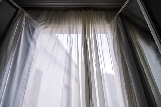 Detail of fabric curtains, privacy and decoration in the home