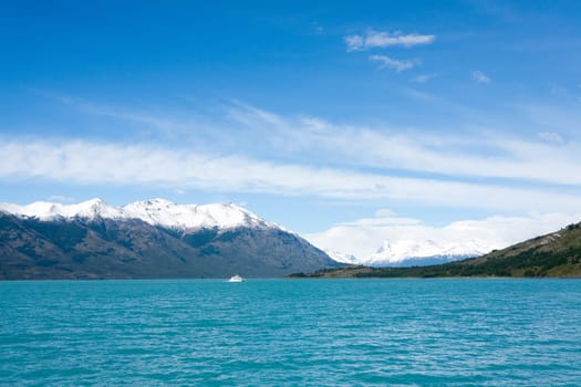 Navigation on Argentino lake, Patagonia landscape, Argentina. Patagonian panorama