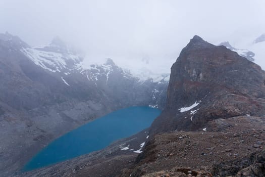 Laguna Sucia view on a cloudy day. Fitz Roy mountain, Patagonia, Argentina