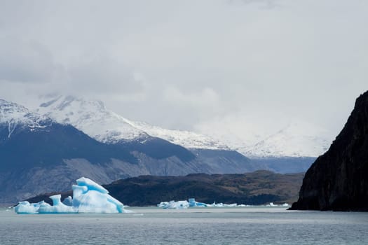 Icebergs floating on Argentino lake, Patagonia landscape, Argentina. Lago Argentino