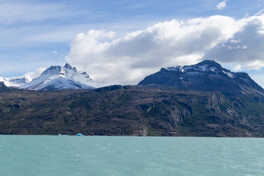 Navigation on Argentino lake, Patagonia landscape, Argentina. Patagonian panorama