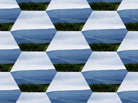 Digital Illustration Landscape Mosaic Pattern