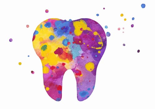 Tooth icon. Vector colorful watercolor illustration isolated