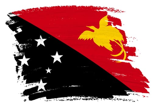 A Papua New Guinea flag background paint splash brushstroke 3d illustration with clipping path Black white red yellow Southern Cross raggiana bird of paradise