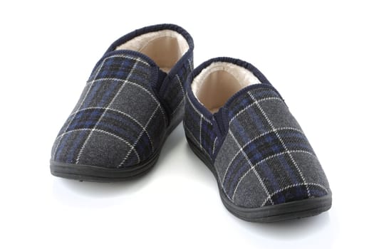 A pair of mens slippers on white background