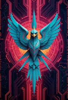 AI generated of the phoenix is a bird with a red and orange futuristic design on background