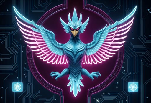 AI generated of the phoenix is a futuristic bird with glowing wings